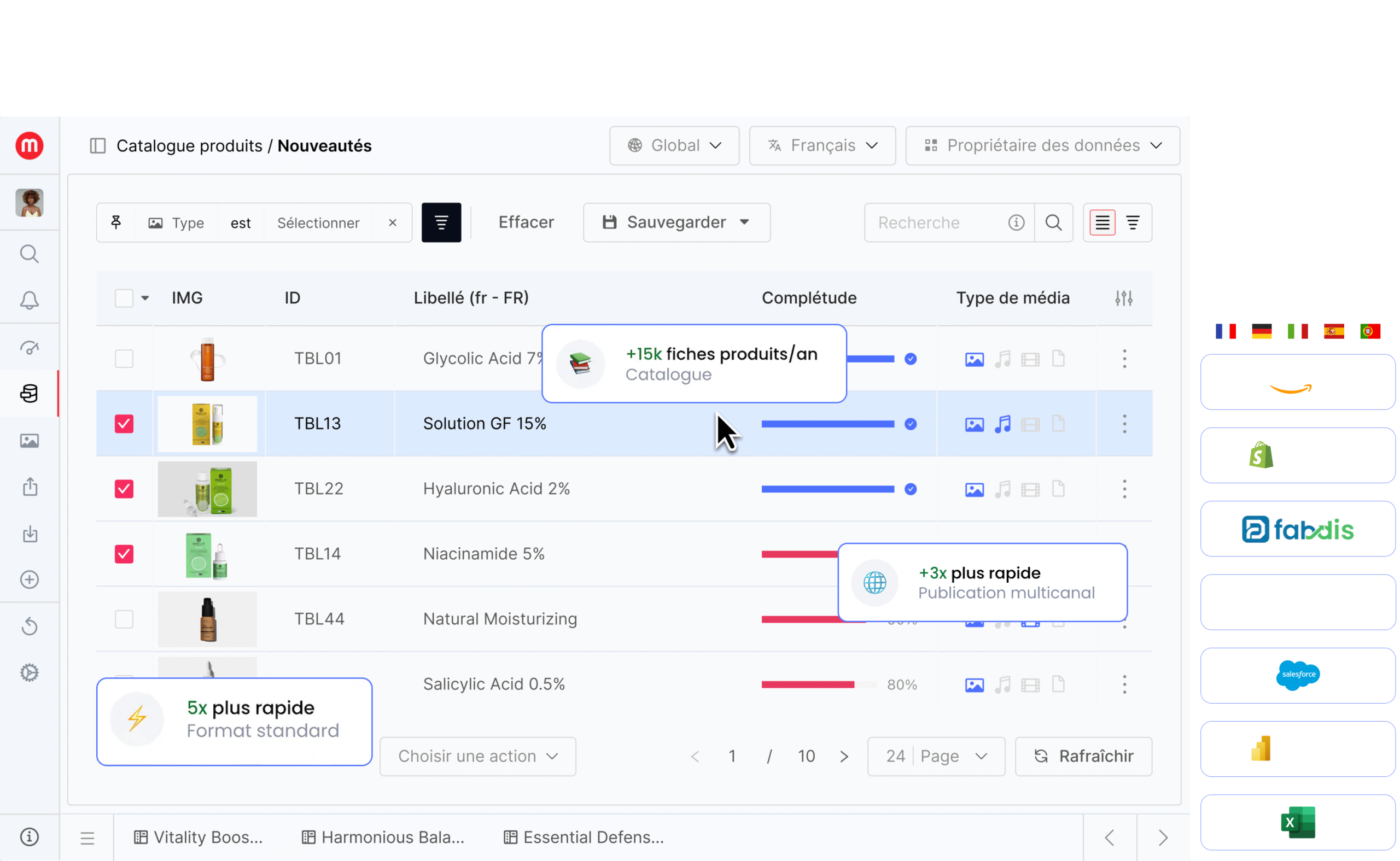 Interface du logiciel MaPS System : plateforme MDM, PIM et DAM pour la gestion centralisée des données produits