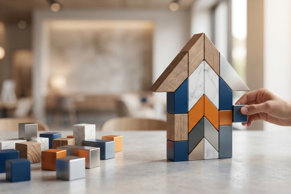 Photographie conceptuelle illustrant les coûts de gestion de la donnée : un ensemble de blocs déstructurés symbolise un SI fragmenté et coûteux, opposé à une structure unifiée et ascendante représentant la rentabilité et la maîtrise du TCO avec la plateforme MaPS System.